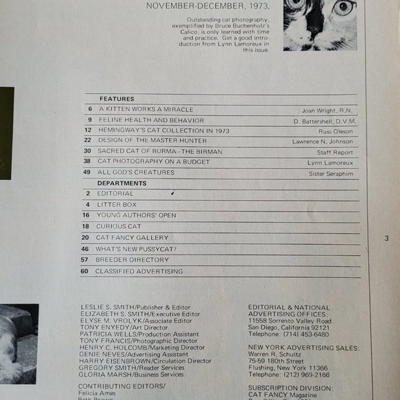 Vintage December 1973 Cat Fancy Photography, Hemingway Cats, - Picture 3 of 16